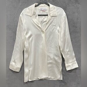 Off-White Detailed Satin Long Sleeve White Ivory Shirt Women’s Size 36 NWOT